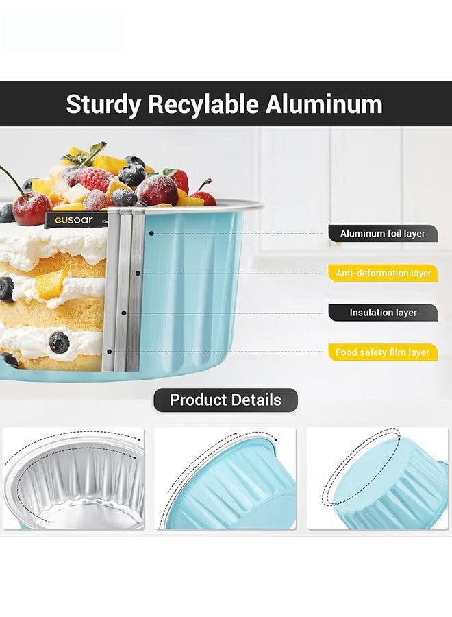 JIMATOR Disposable Foil Ramekins with Lids - 30 Pcs 5oz 125ml Aluminum Foil Muffin Liners Cupcake Baking Cups - Mini Pie Pans with Lids - for Catering Gathering Club Wedding Party - Image 3